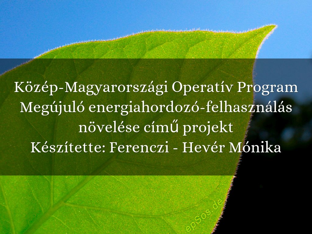 Közép-Magyarországi Operatív Program Megújuló energia felhasználás növelése című projekt Készítette: Ferenczi - Hevér Mónika