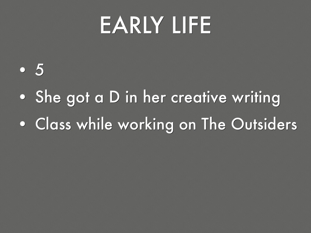 the outsiders creative writing activities Writing, listening and oral creative and critical thinking 1 as the author of the outsiders, her first and most popular novel she began writing it in 1965. the outsiders creative writing activities Writing, listening and oral creative and critical thinking 1 as the author of the outsiders, her first and most popular novel she began writing it in 1965.