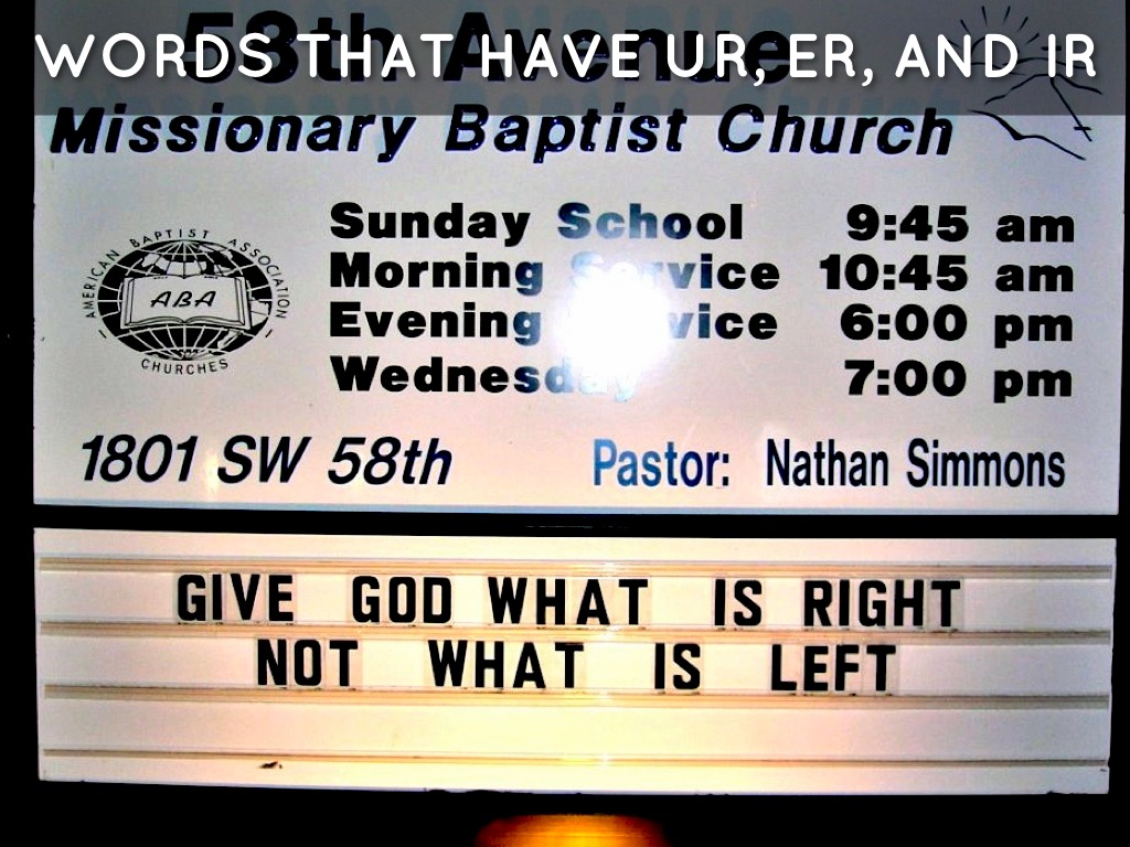 Ur, Er, And Ir Words