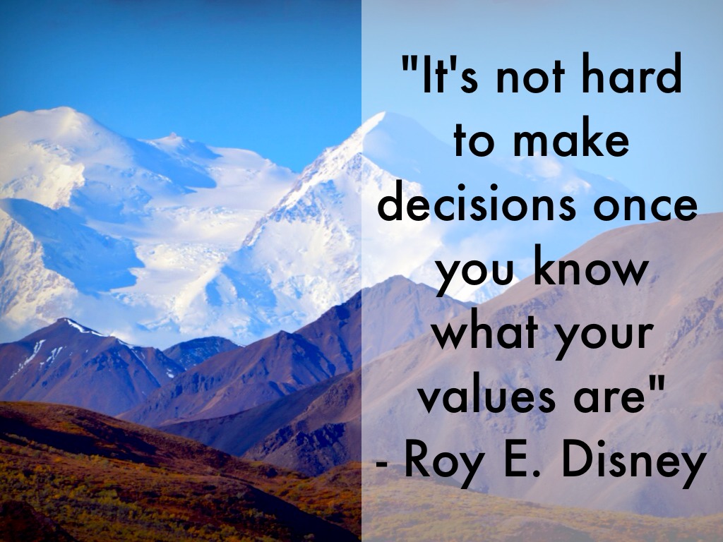 "It's not hard to make decisions once you know what your values are"