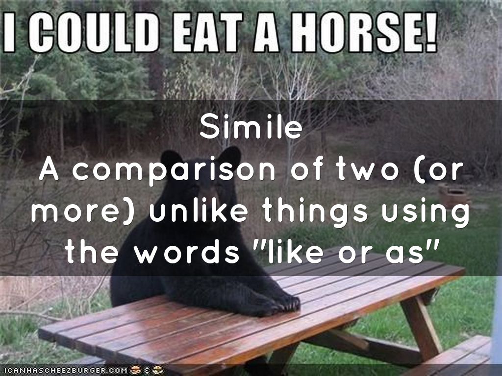 Simile A comparison of two (or more) unlike things