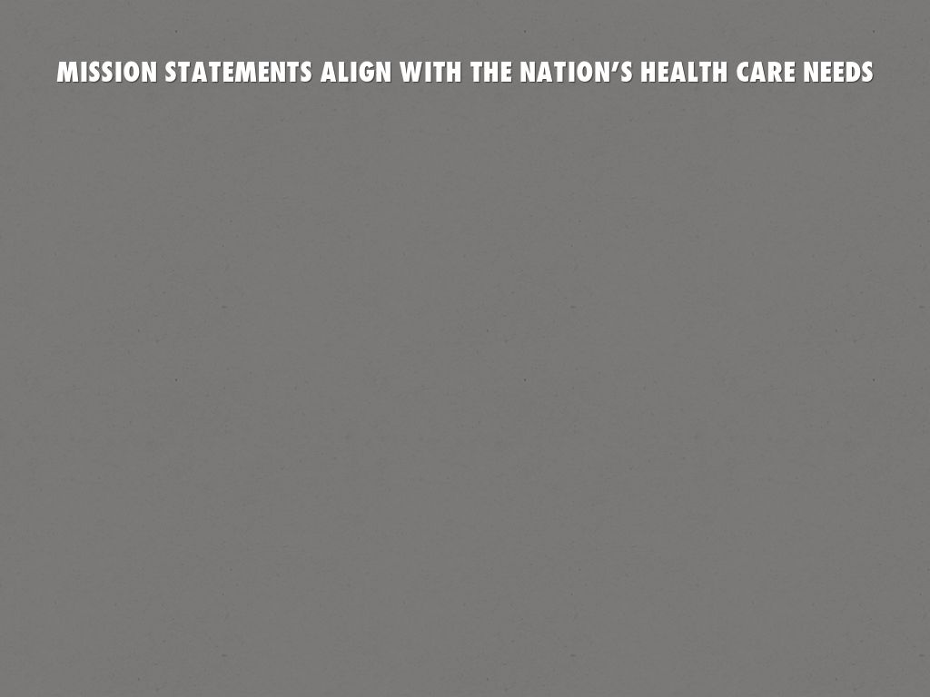 Mission Statements Align
With the Nation’s Health Care Needs