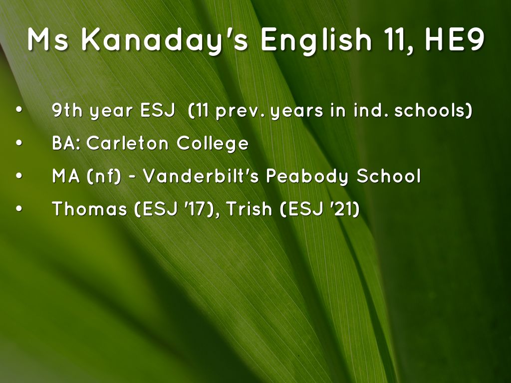 Ms Kanaday's English 11, HE9