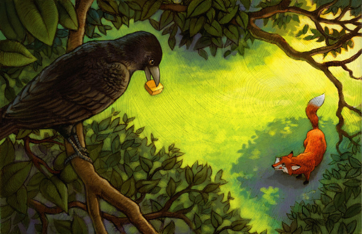 Лисица и ворона картинка