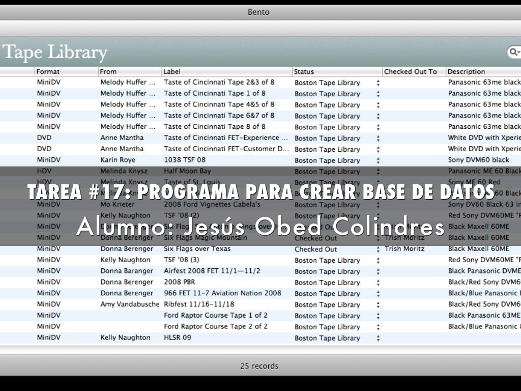 TAREA #17: PROGRAMA PARA CREAR BASE DE DATOS